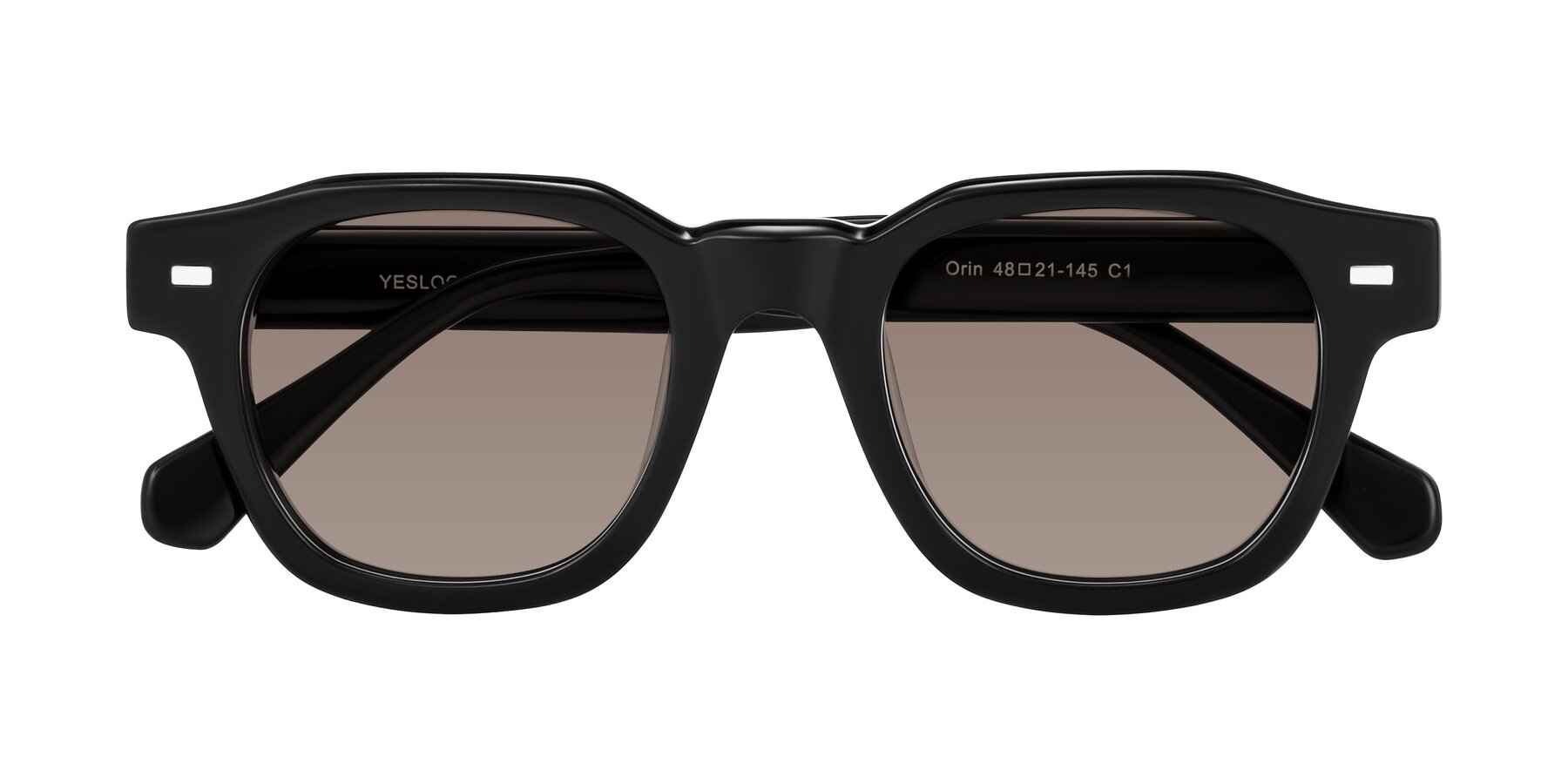 Folded Front of Orin in Black with Medium Brown Tinted Lenses
