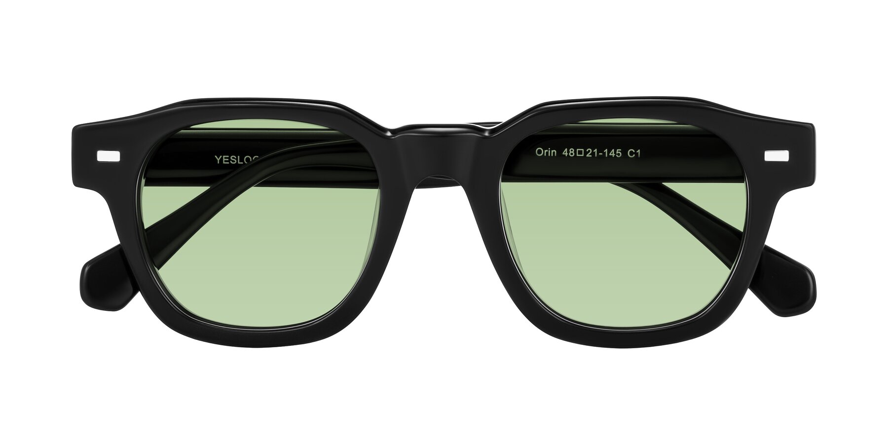 Folded Front of Orin in Black with Medium Green Tinted Lenses