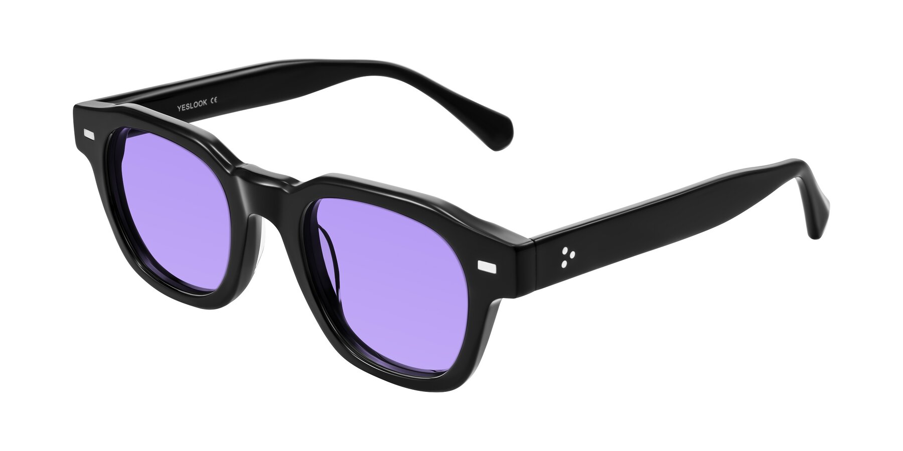 Angle of Orin in Black with Medium Purple Tinted Lenses