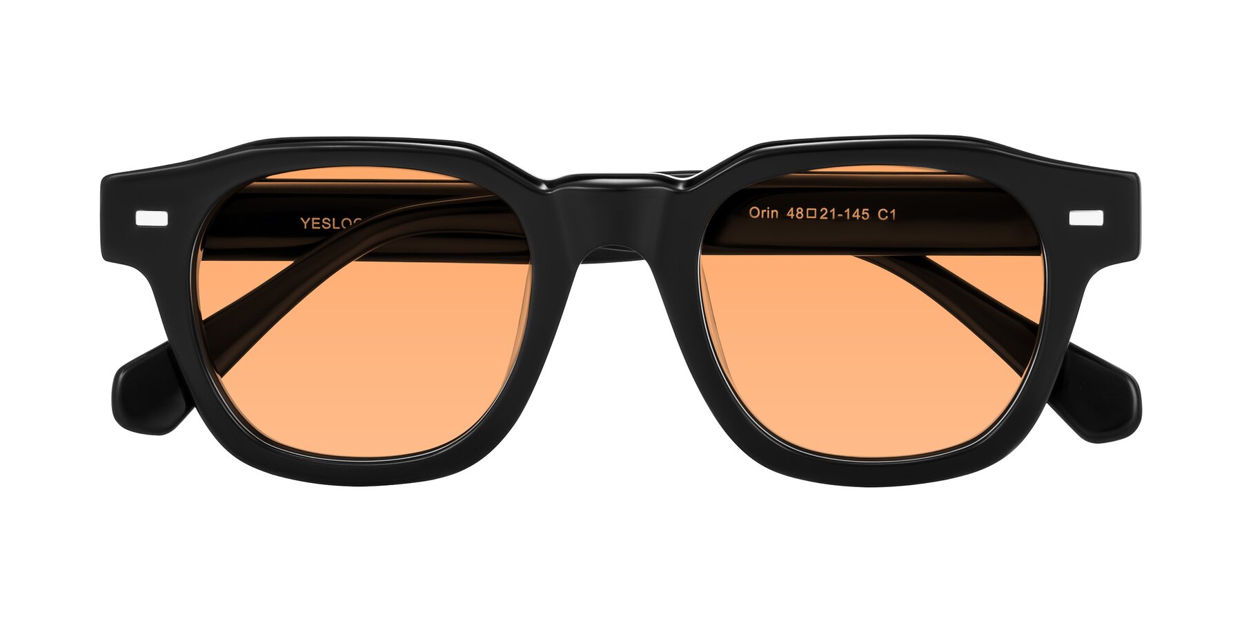 Folded Front of Orin in Black with Medium Orange Tinted Lenses
