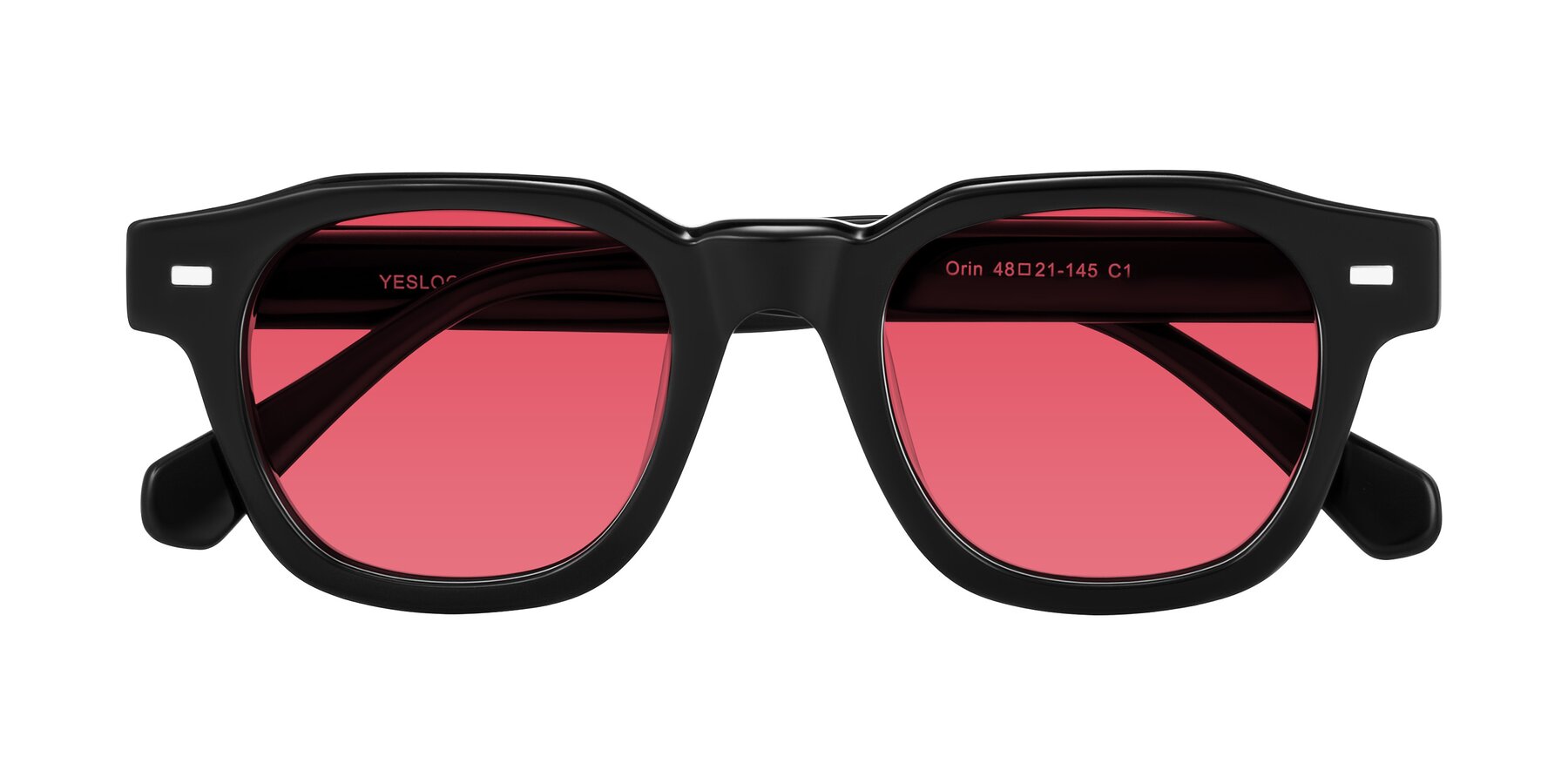 Folded Front of Orin in Black with Red Tinted Lenses