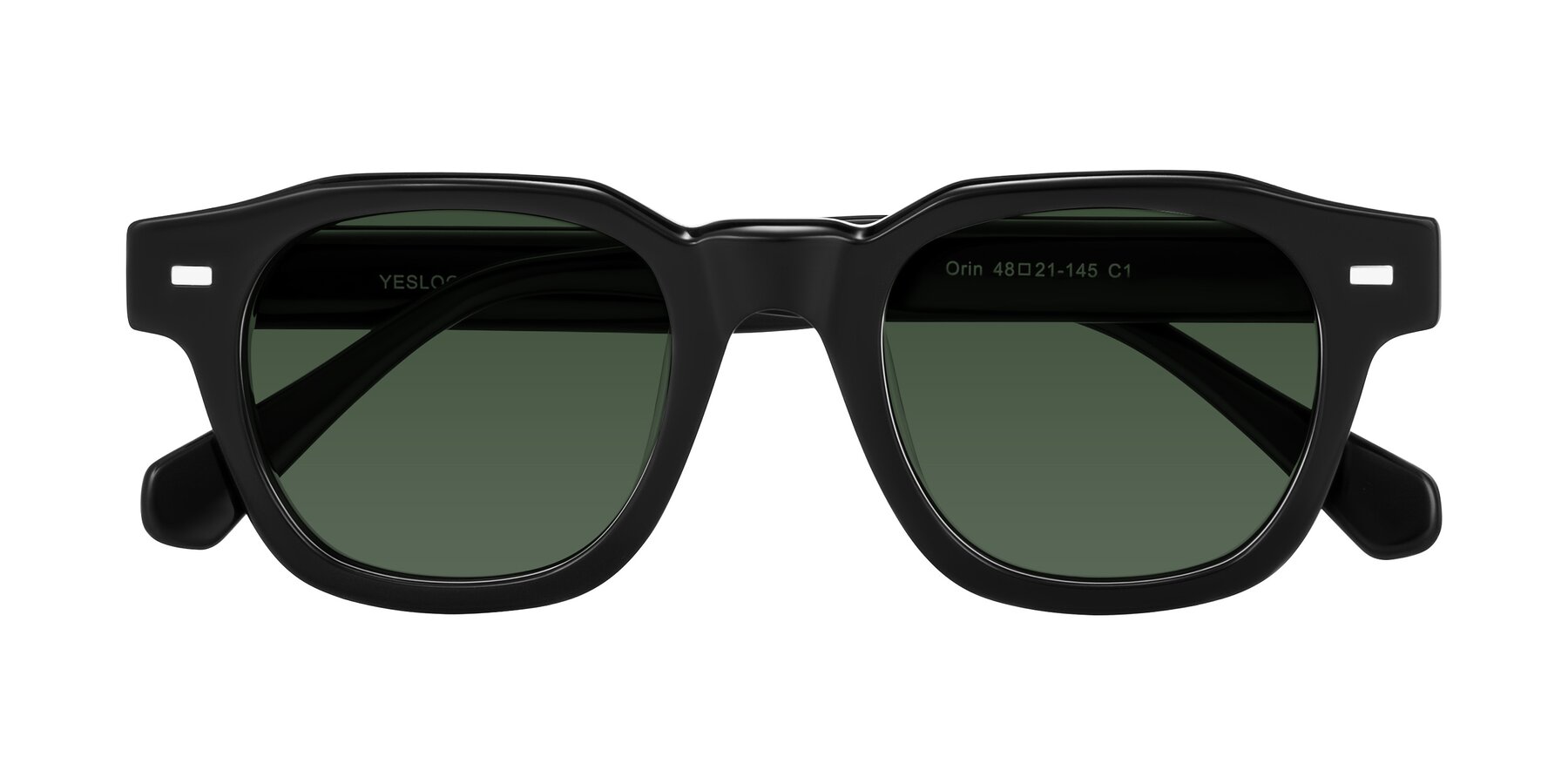 Folded Front of Orin in Black with Green Tinted Lenses