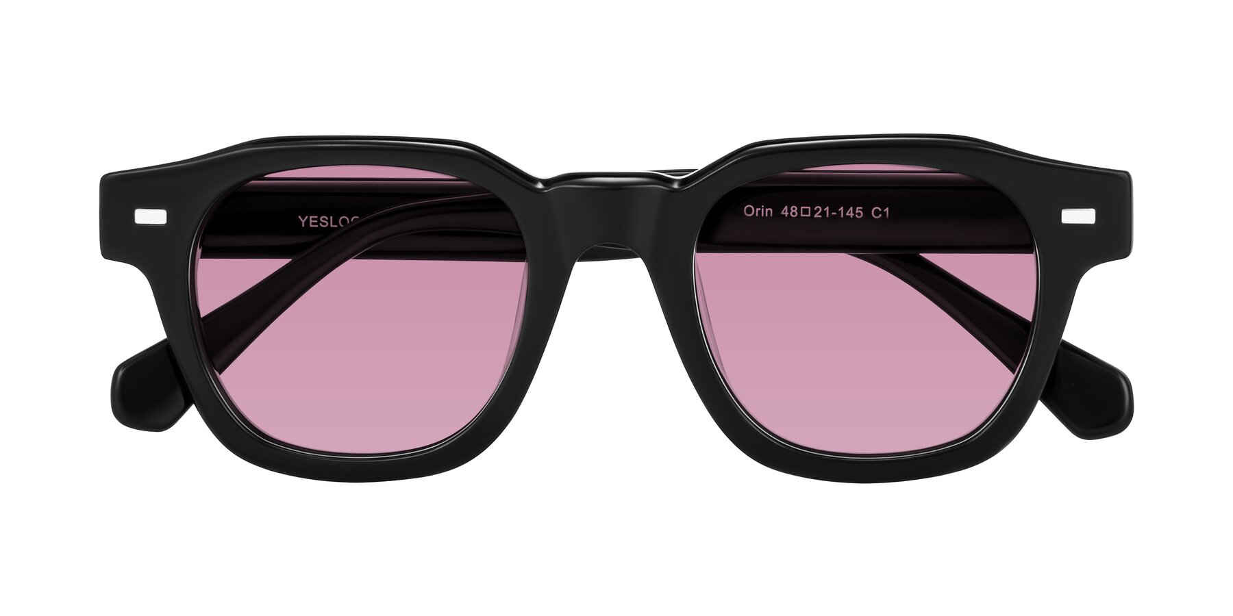 Folded Front of Orin in Black with Medium Wine Tinted Lenses