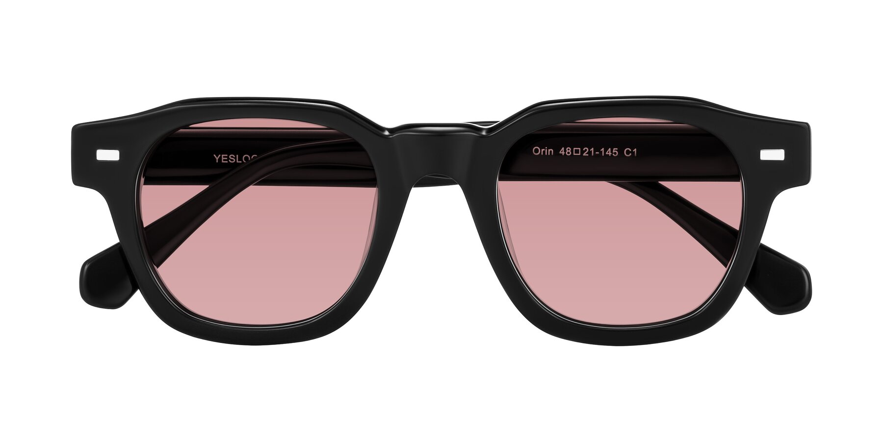 Folded Front of Orin in Black with Medium Garnet Tinted Lenses