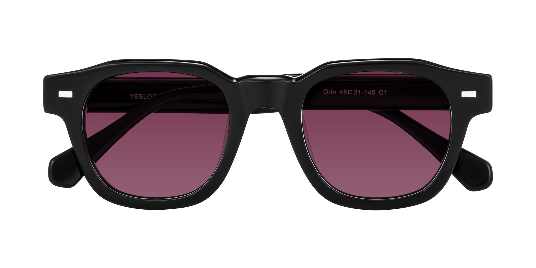 Folded Front of Orin in Black with Wine Tinted Lenses