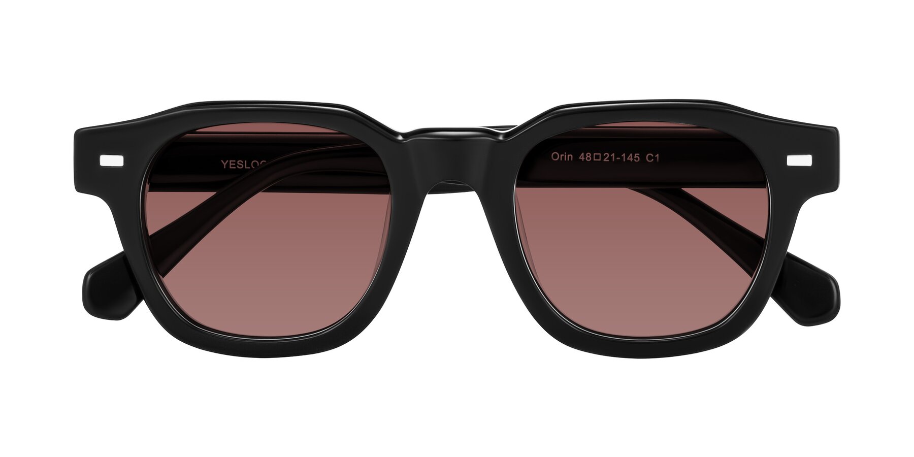 Folded Front of Orin in Black with Garnet Tinted Lenses