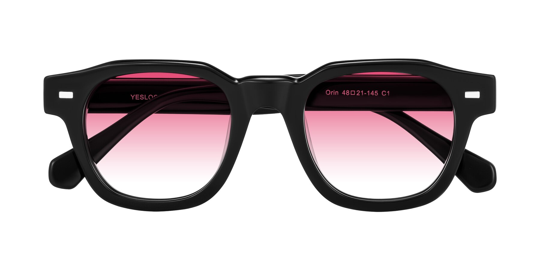 Folded Front of Orin in Black with Pink Gradient Lenses