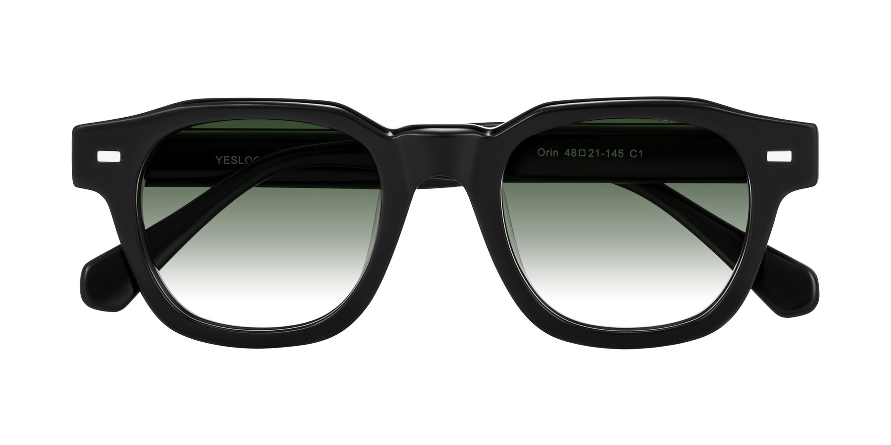 Folded Front of Orin in Black with Green Gradient Lenses