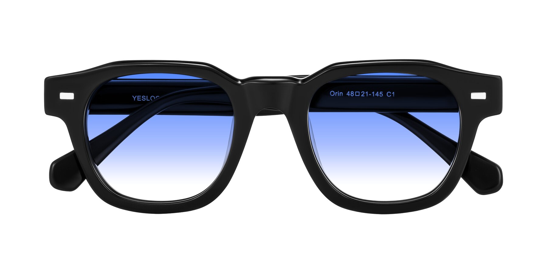 Folded Front of Orin in Black with Blue Gradient Lenses