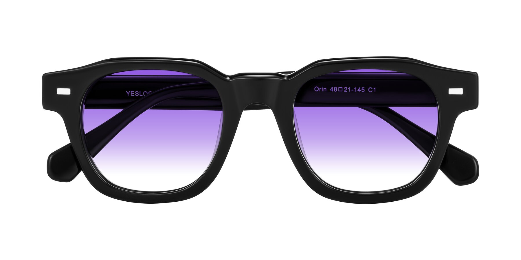 Folded Front of Orin in Black with Purple Gradient Lenses