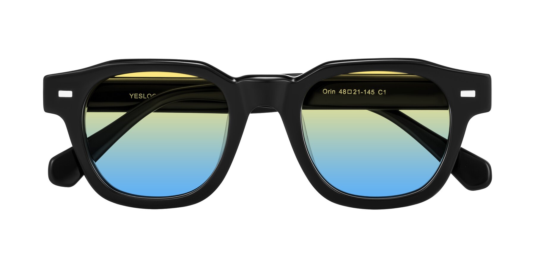 Folded Front of Orin in Black with Yellow / Blue Gradient Lenses
