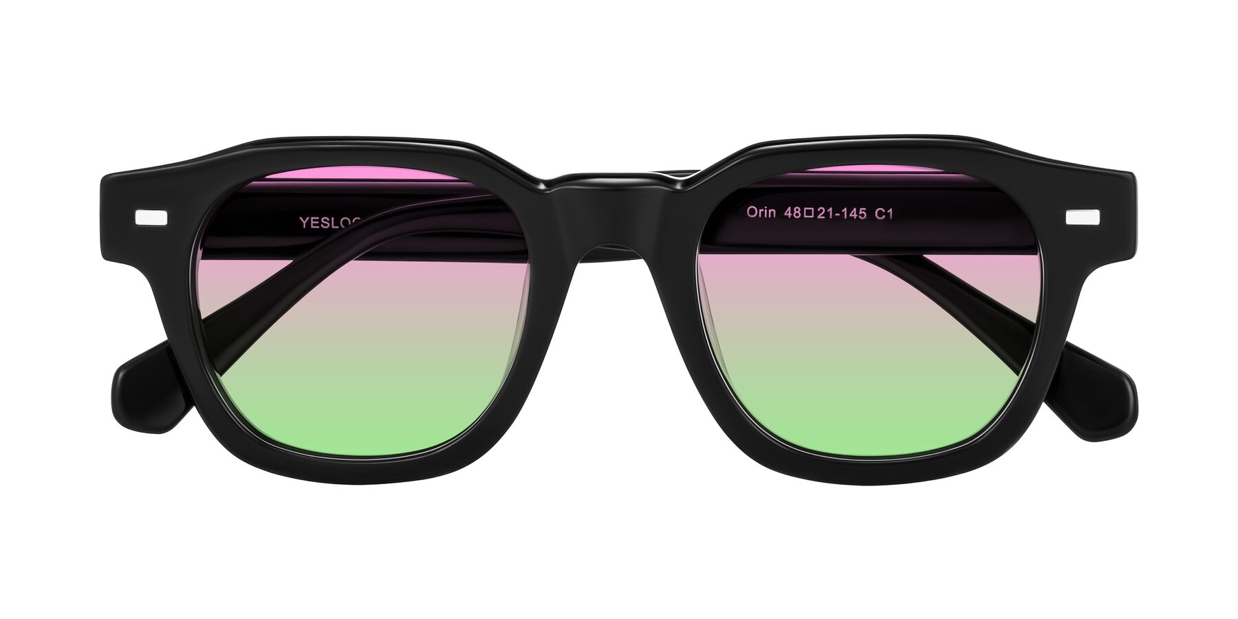 Folded Front of Orin in Black with Pink / Green Gradient Lenses