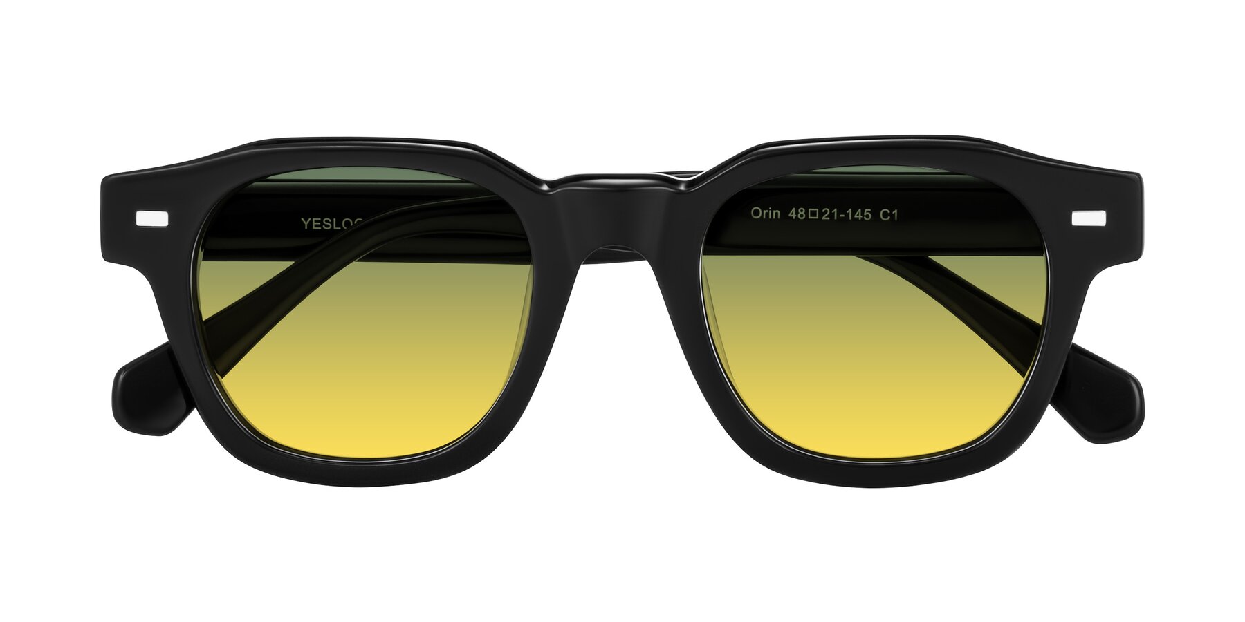 Folded Front of Orin in Black with Green / Yellow Gradient Lenses
