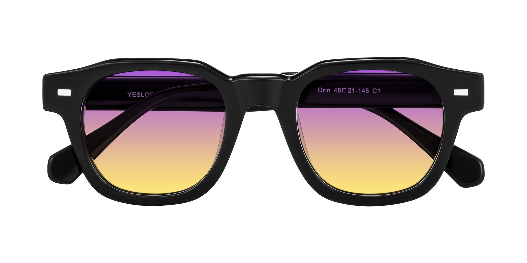 Folded Front of Orin in Black with Purple / Yellow Gradient Lenses