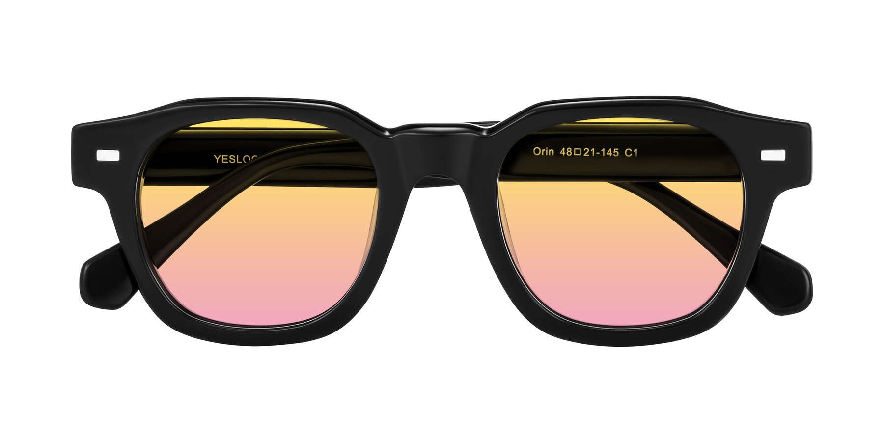 Folded Front of Orin in Black with Yellow / Pink Gradient Lenses