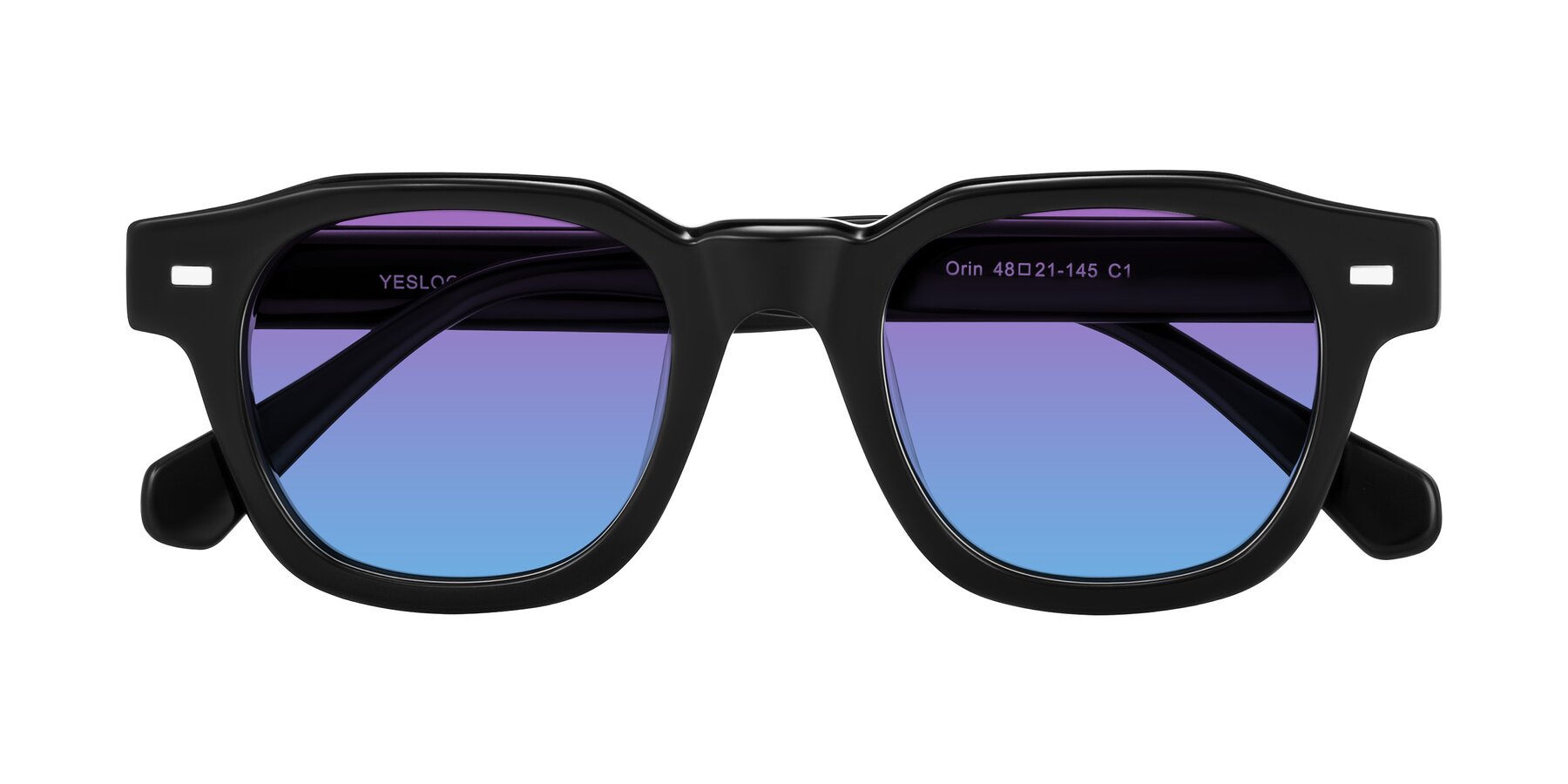 Folded Front of Orin in Black with Purple / Blue Gradient Lenses