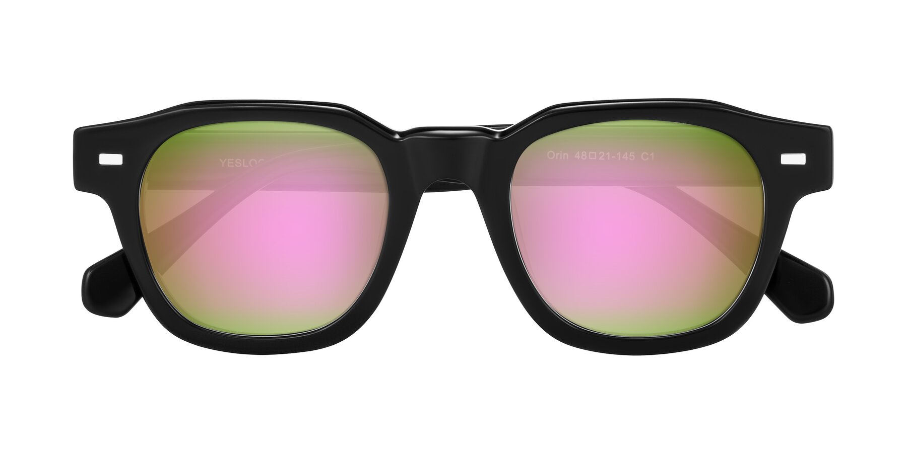 Folded Front of Orin in Black with Pink Mirrored Lenses