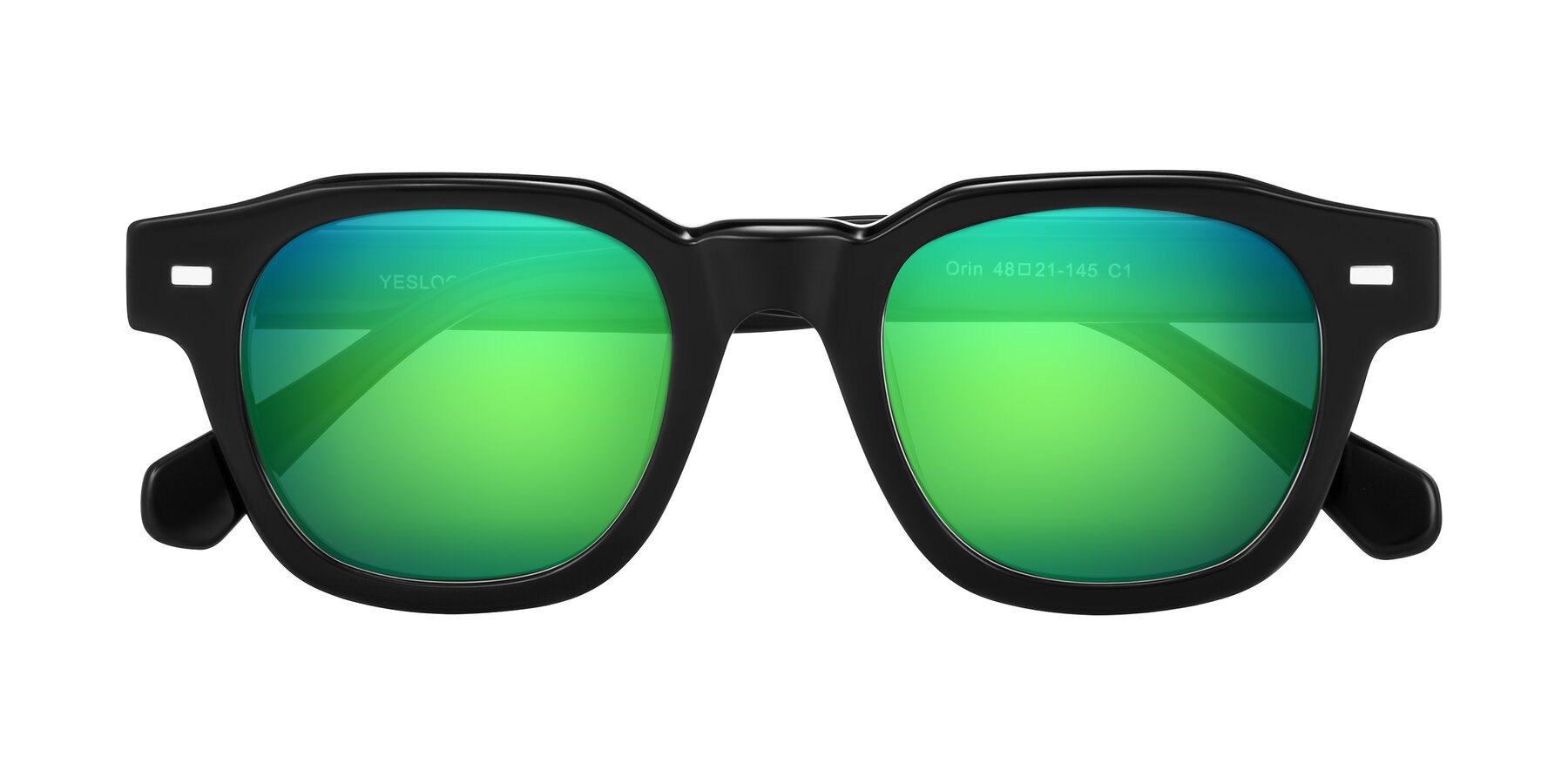 Folded Front of Orin in Black with Green Mirrored Lenses