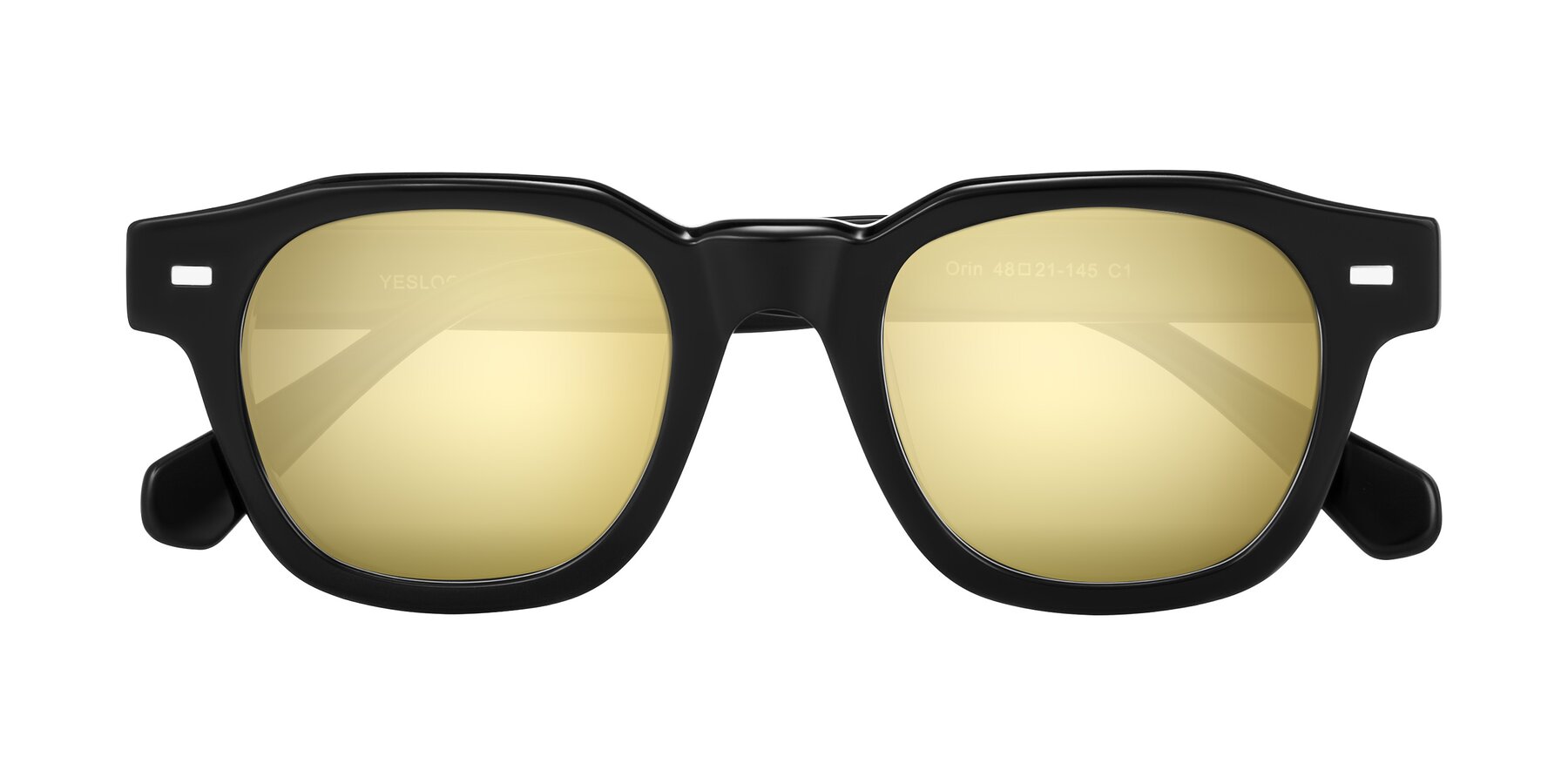 Folded Front of Orin in Black with Gold Mirrored Lenses