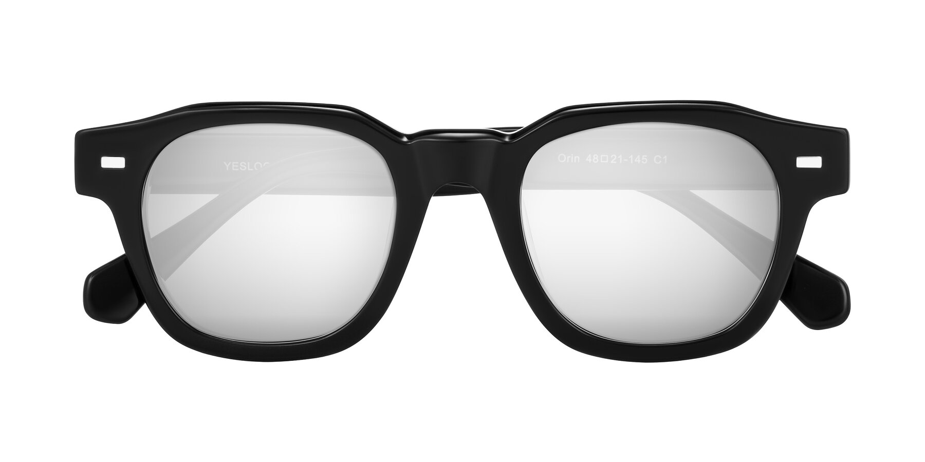 Folded Front of Orin in Black with Silver Mirrored Lenses