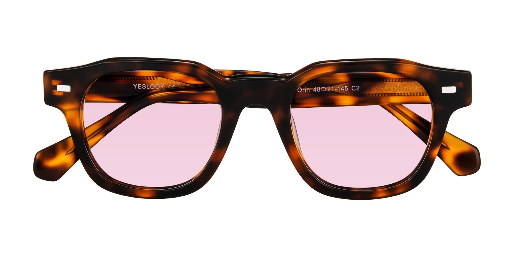 Folded Front of Orin in Tortoise with Light Pink Tinted Lenses