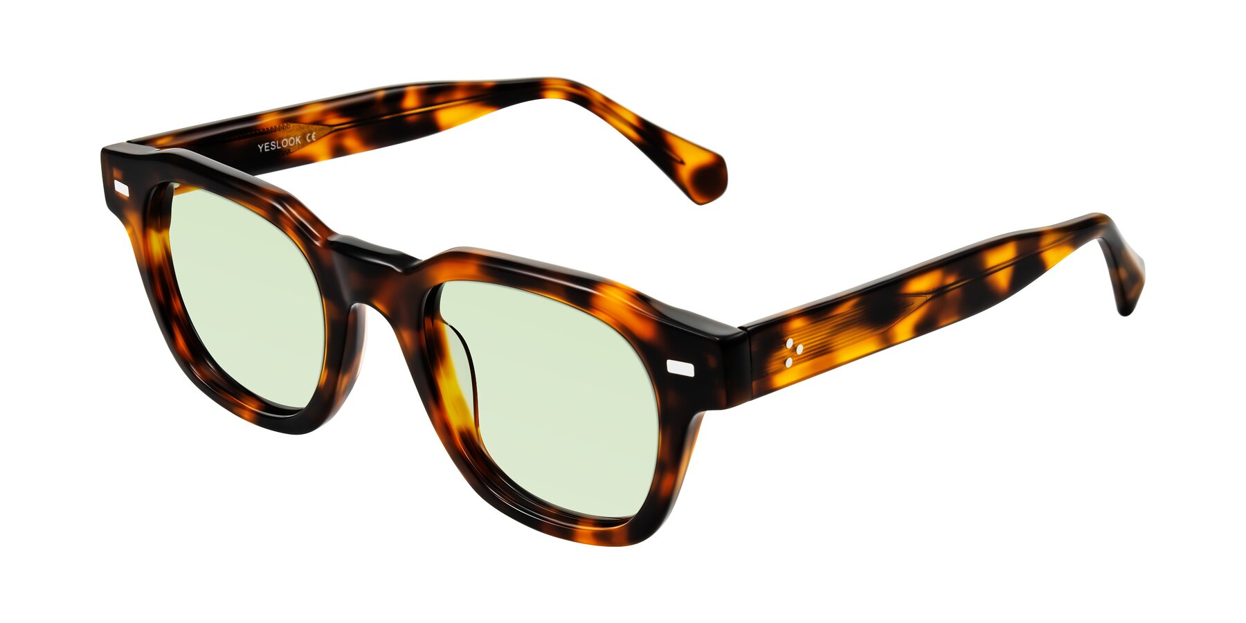 Angle of Orin in Tortoise with Light Green Tinted Lenses