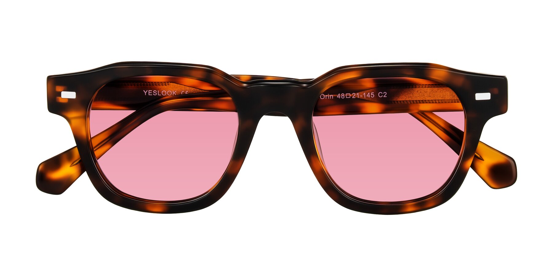 Folded Front of Orin in Tortoise with Pink Tinted Lenses