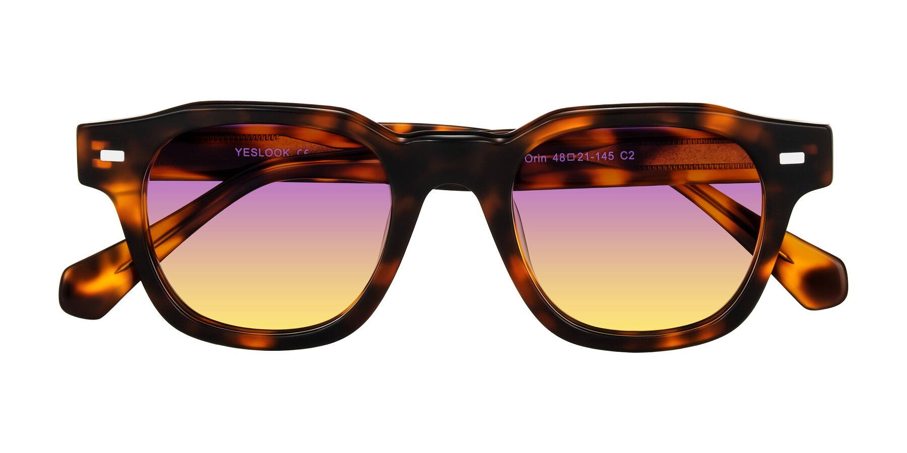 Folded Front of Orin in Tortoise with Purple / Yellow Gradient Lenses