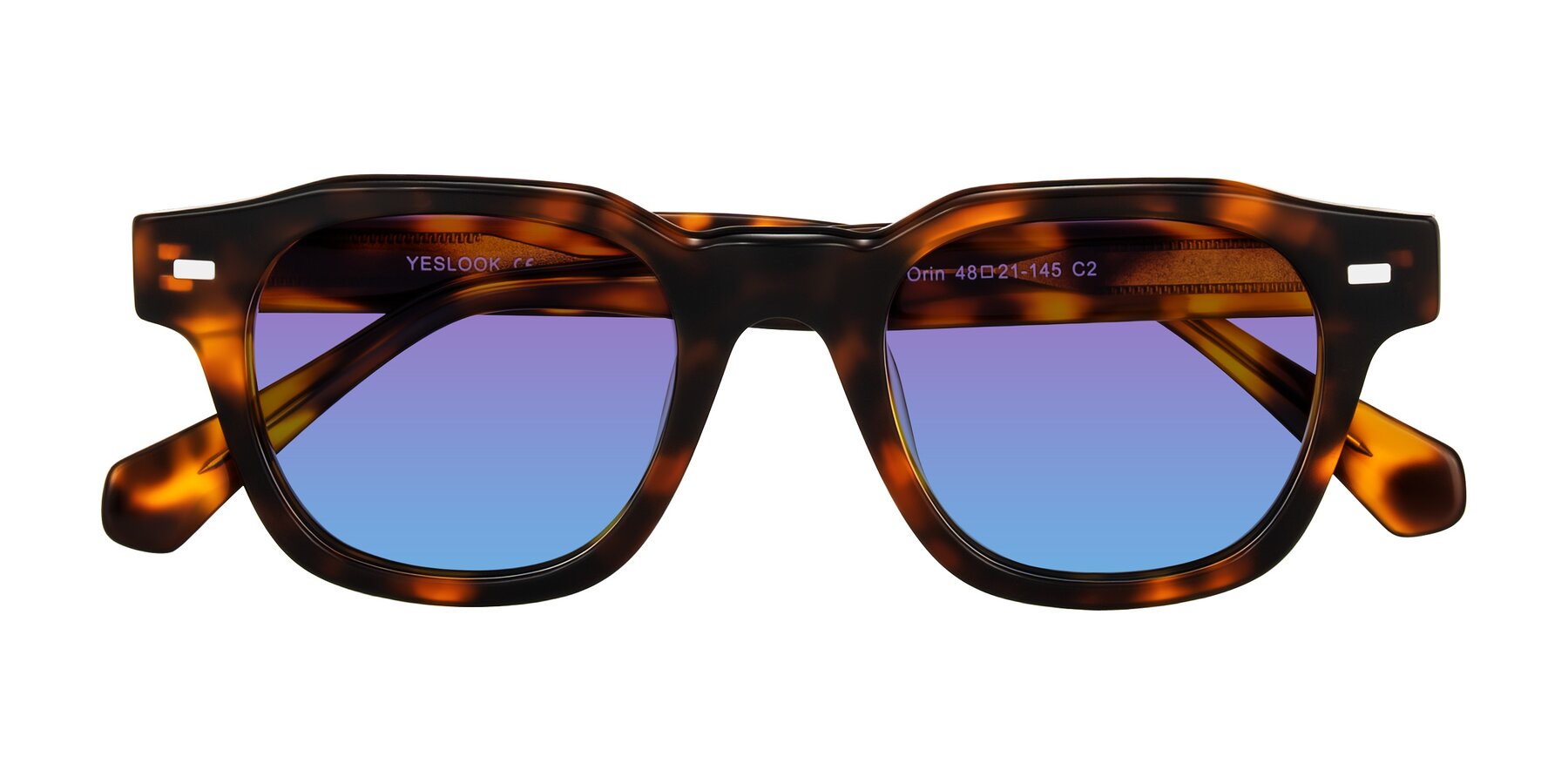 Folded Front of Orin in Tortoise with Purple / Blue Gradient Lenses