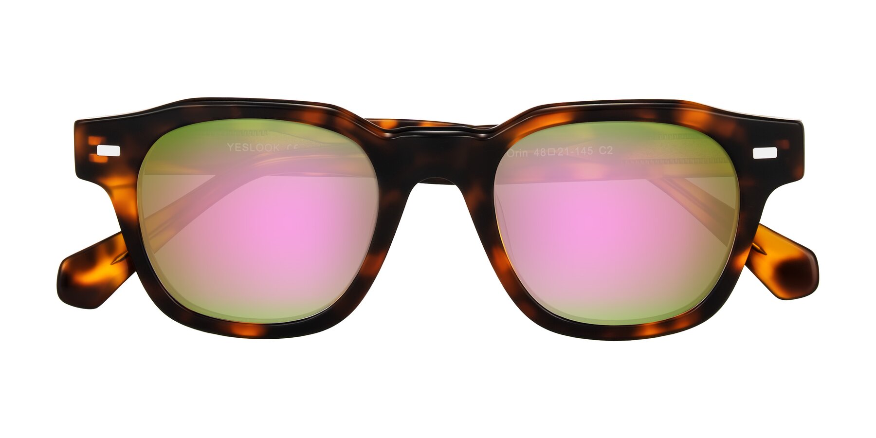 Folded Front of Orin in Tortoise with Pink Mirrored Lenses