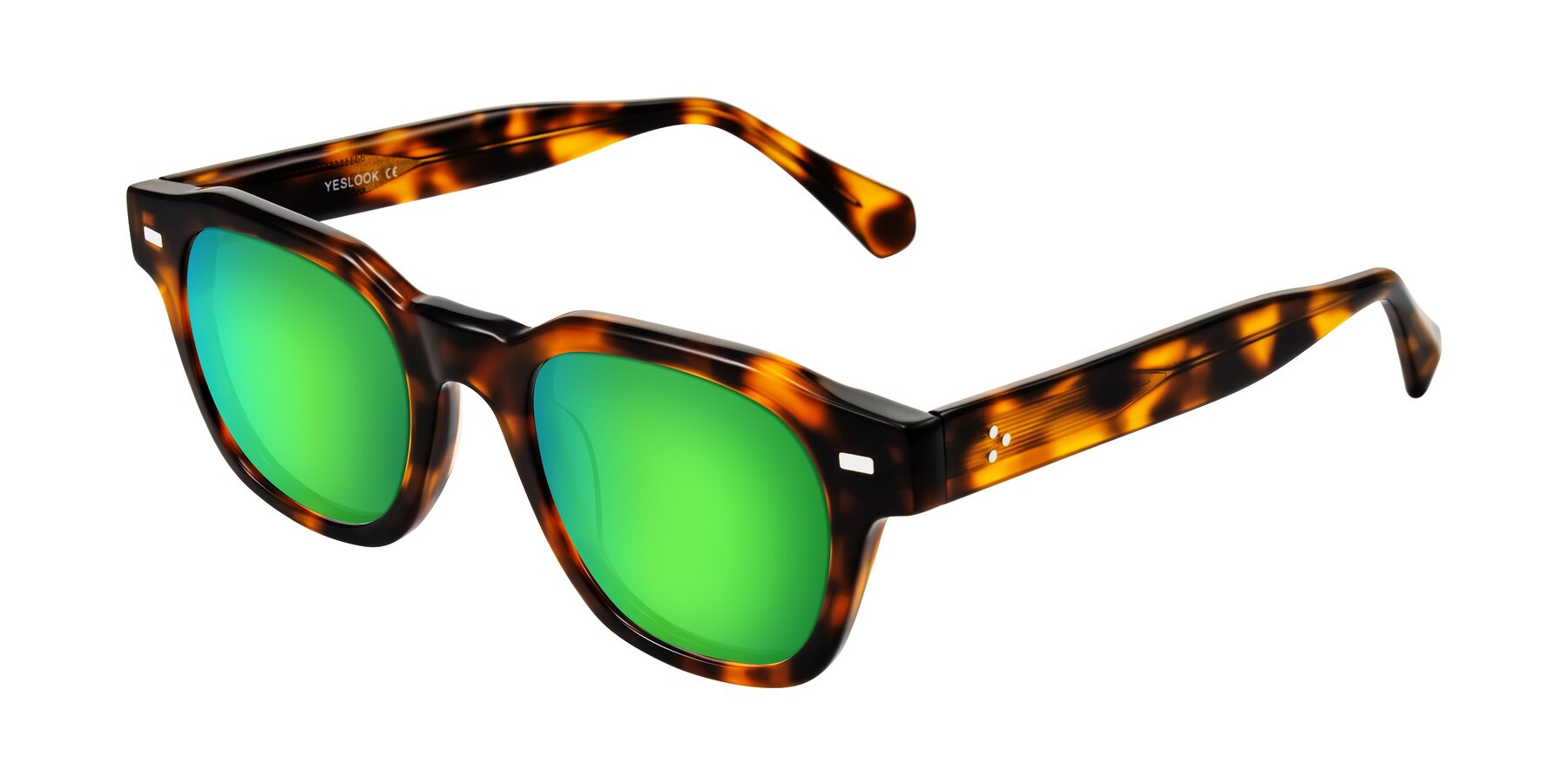 Angle of Orin in Tortoise with Green Mirrored Lenses