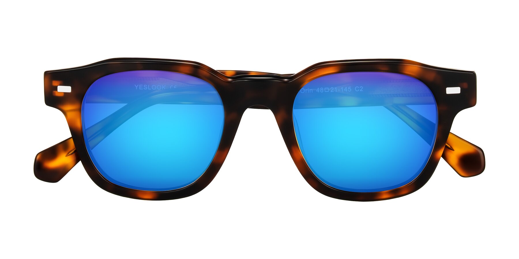 Folded Front of Orin in Tortoise with Blue Mirrored Lenses