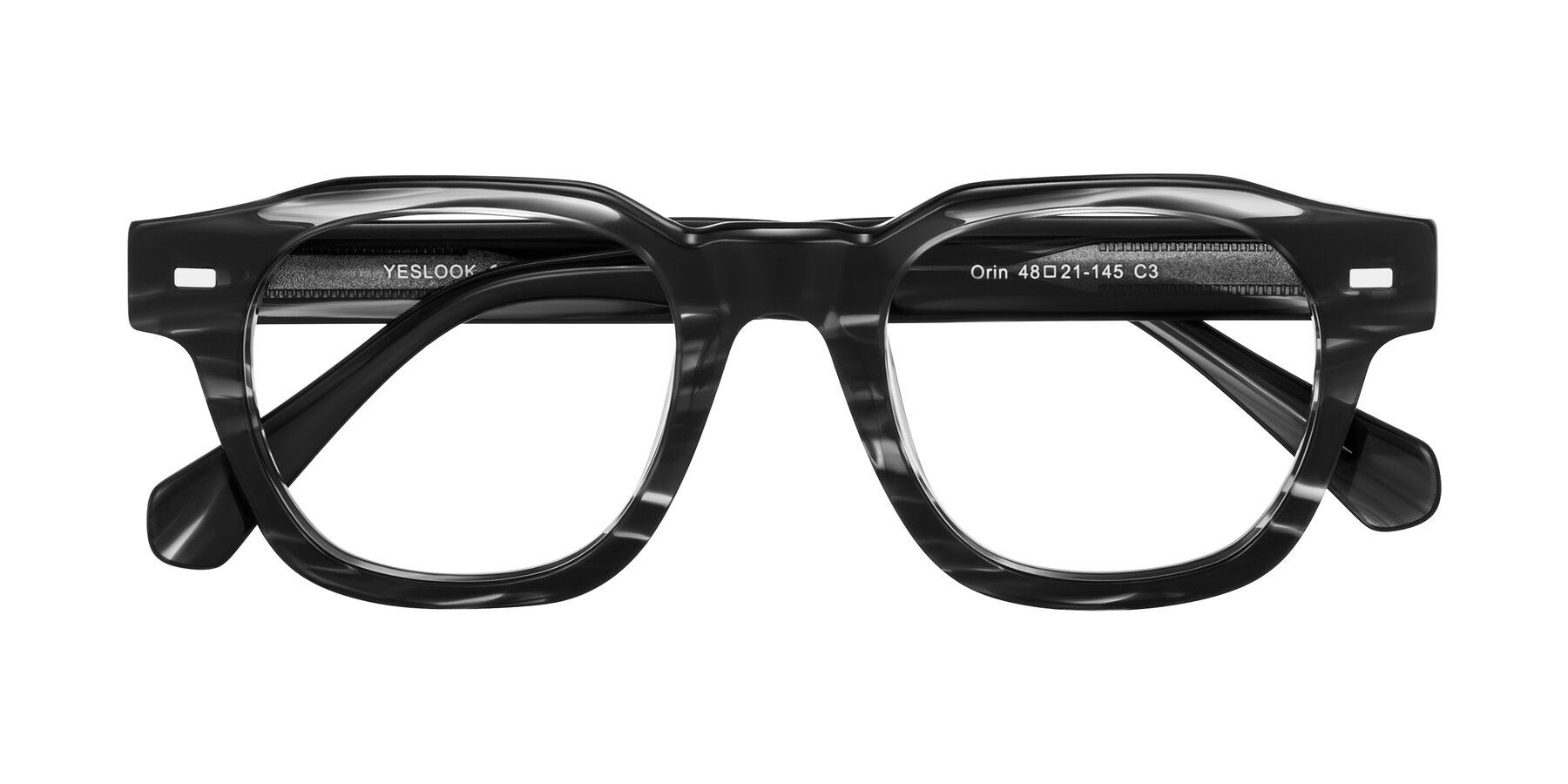 Folded Front of Orin in Dark Gray Striped with Clear Blue Light Blocking Lenses