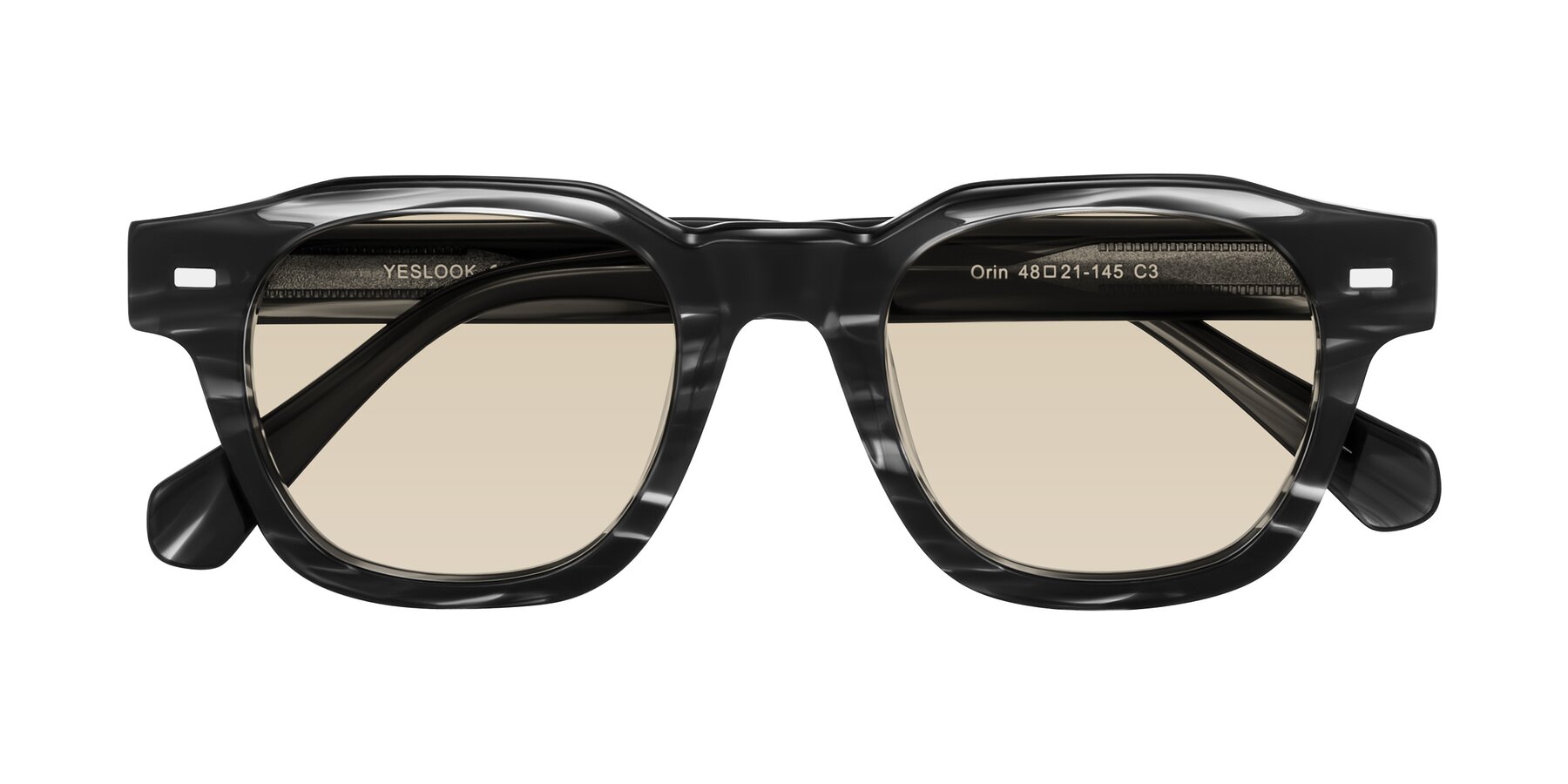 Dark Gray Striped Retro-Vintage Acetate Trapezoid Tinted Sunglasses with Light Brown Sunwear Lenses - Orin