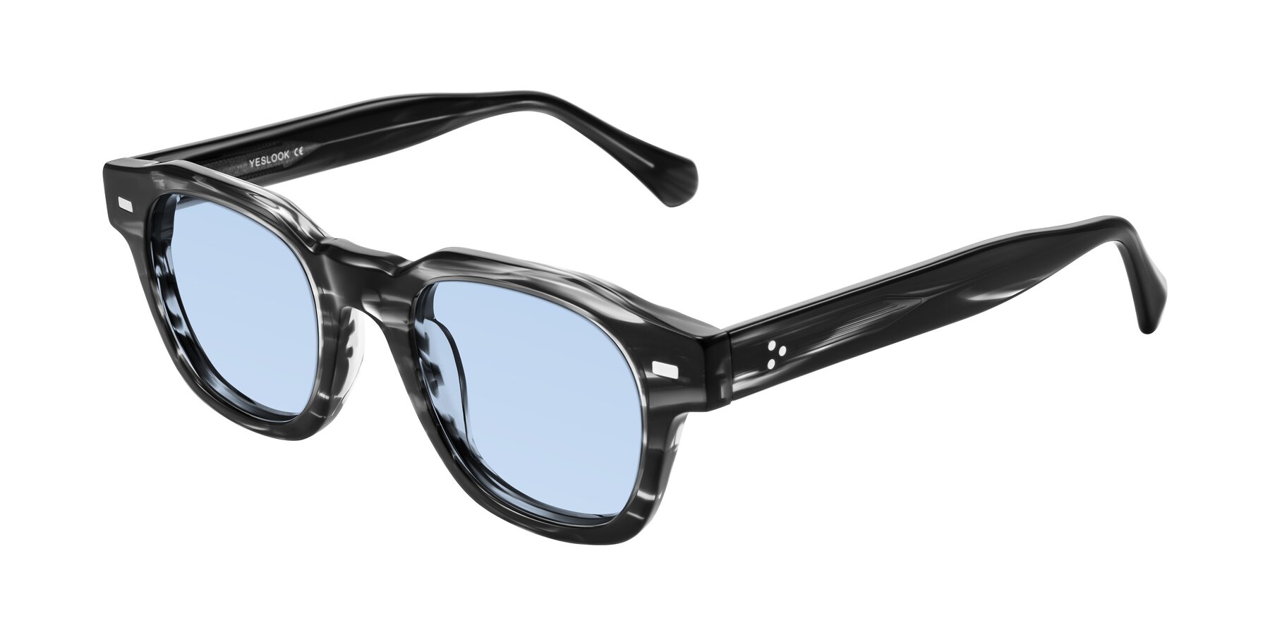 Angle of Orin in Dark Gray Striped with Light Blue Tinted Lenses