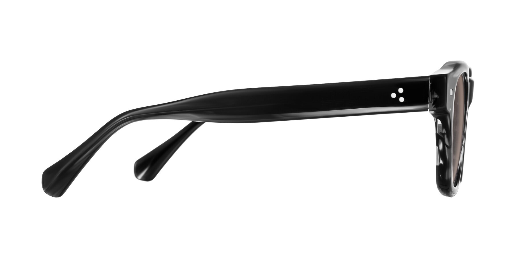 Side of Orin in Dark Gray Striped with Medium Brown Tinted Lenses