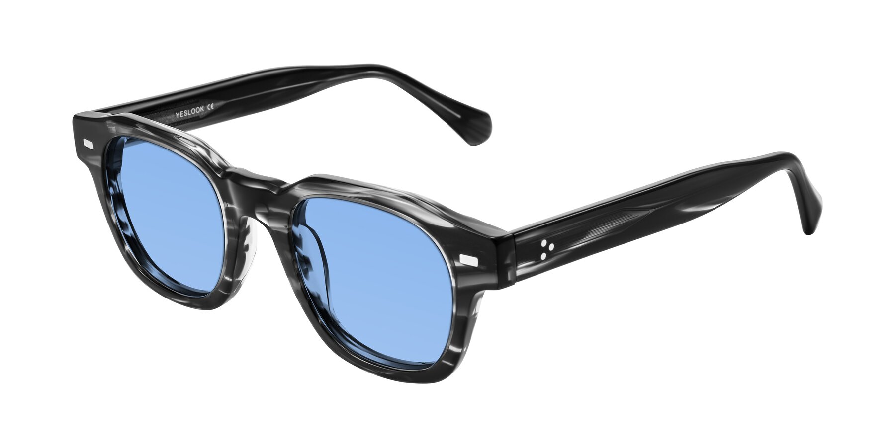 Angle of Orin in Dark Gray Striped with Medium Blue Tinted Lenses