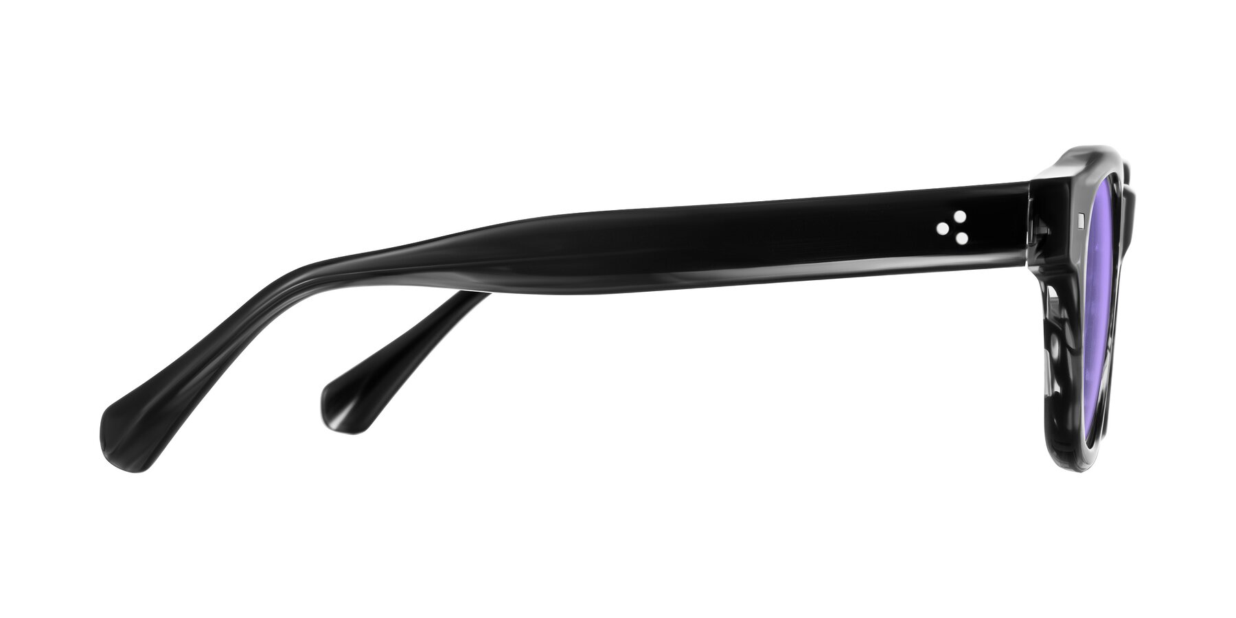 Side of Orin in Dark Gray Striped with Medium Purple Tinted Lenses