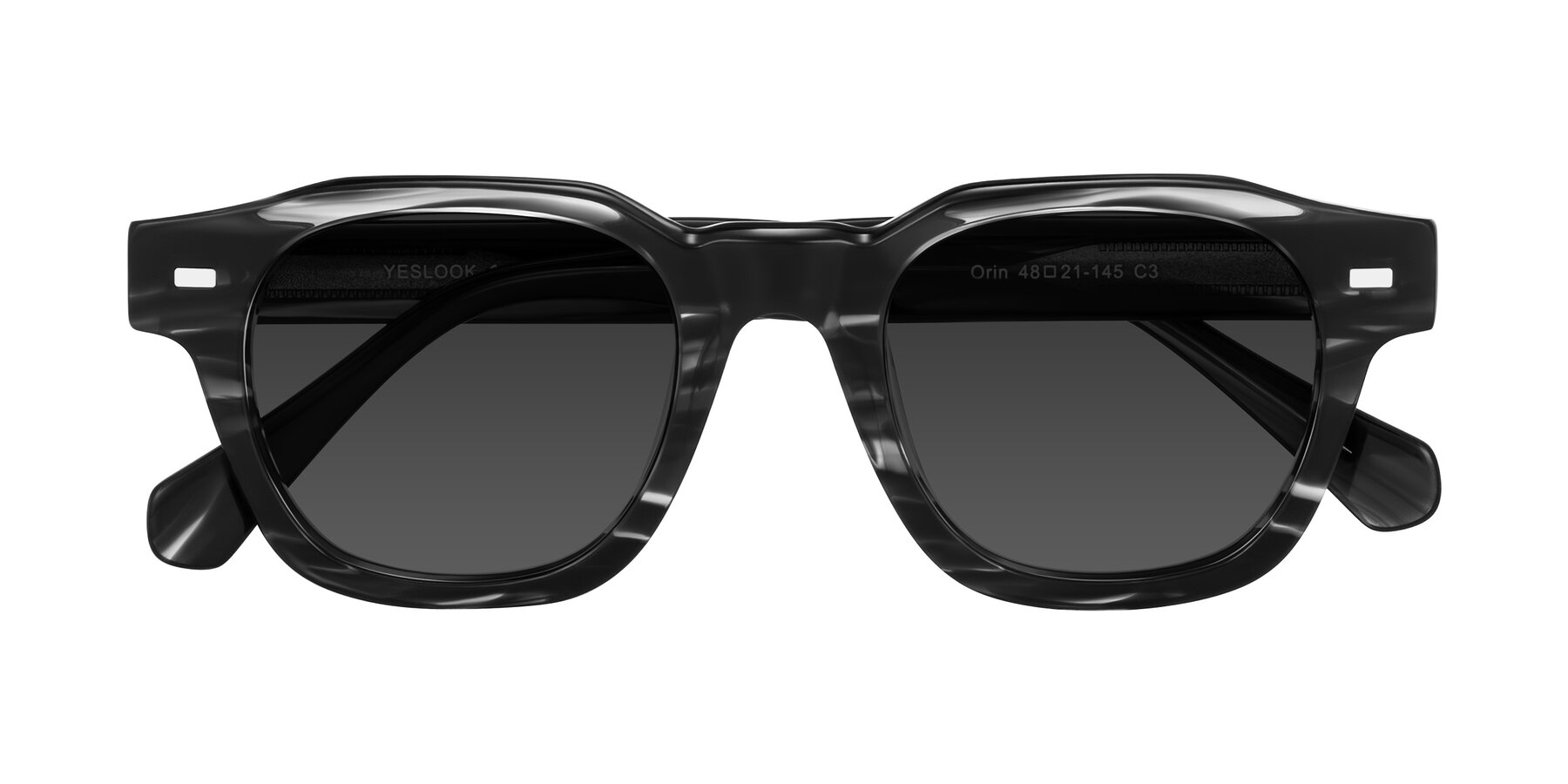 Folded Front of Orin in Dark Gray Striped with Gray Tinted Lenses