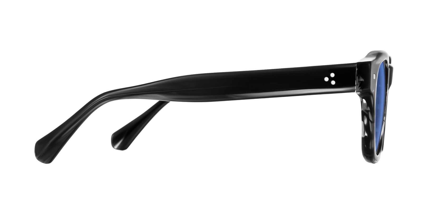 Side of Orin in Dark Gray Striped with Blue Tinted Lenses