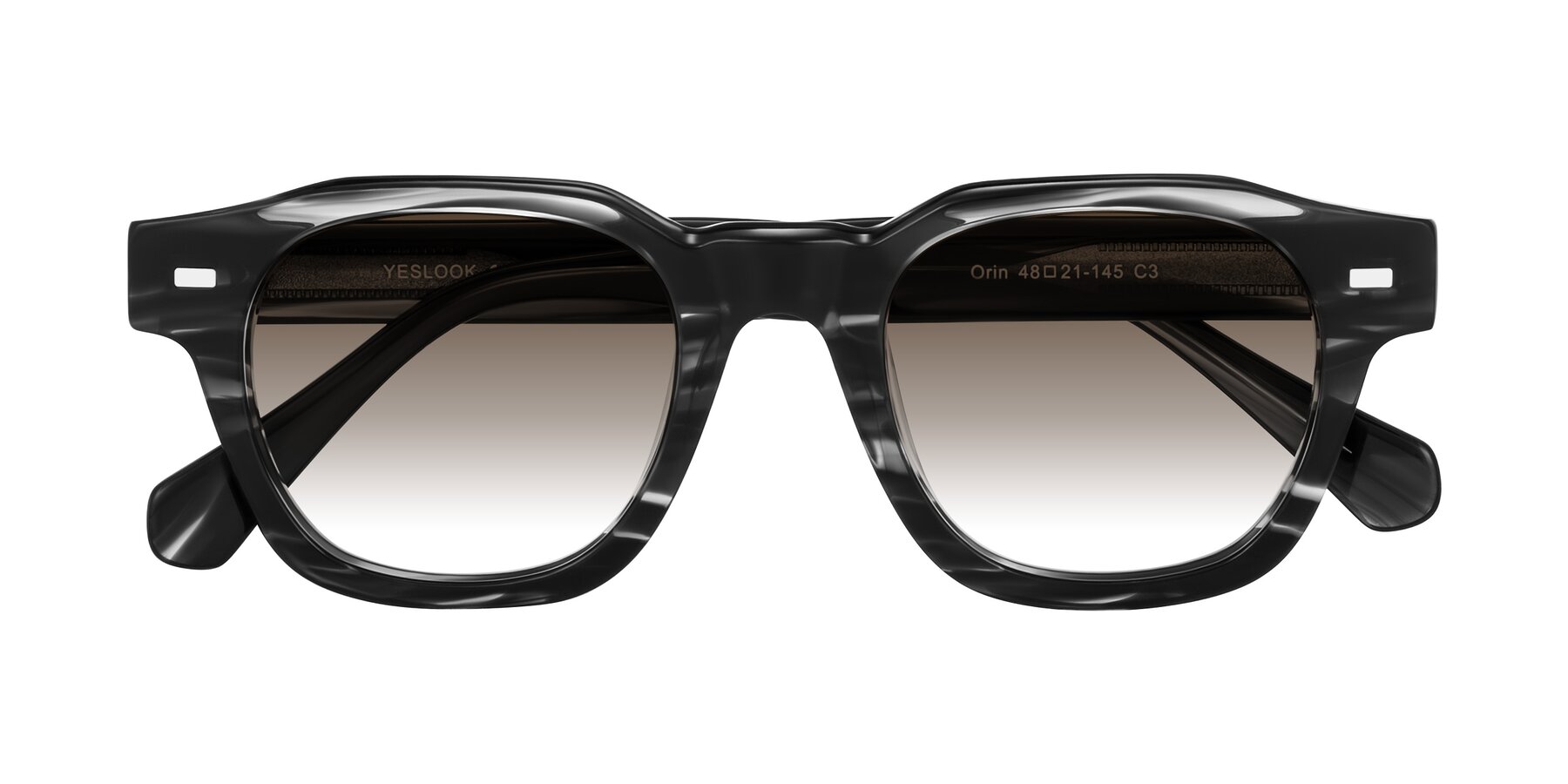 Dark Gray Striped Retro-Vintage Acetate Trapezoid Gradient Sunglasses with Brown Sunwear Lenses - Orin