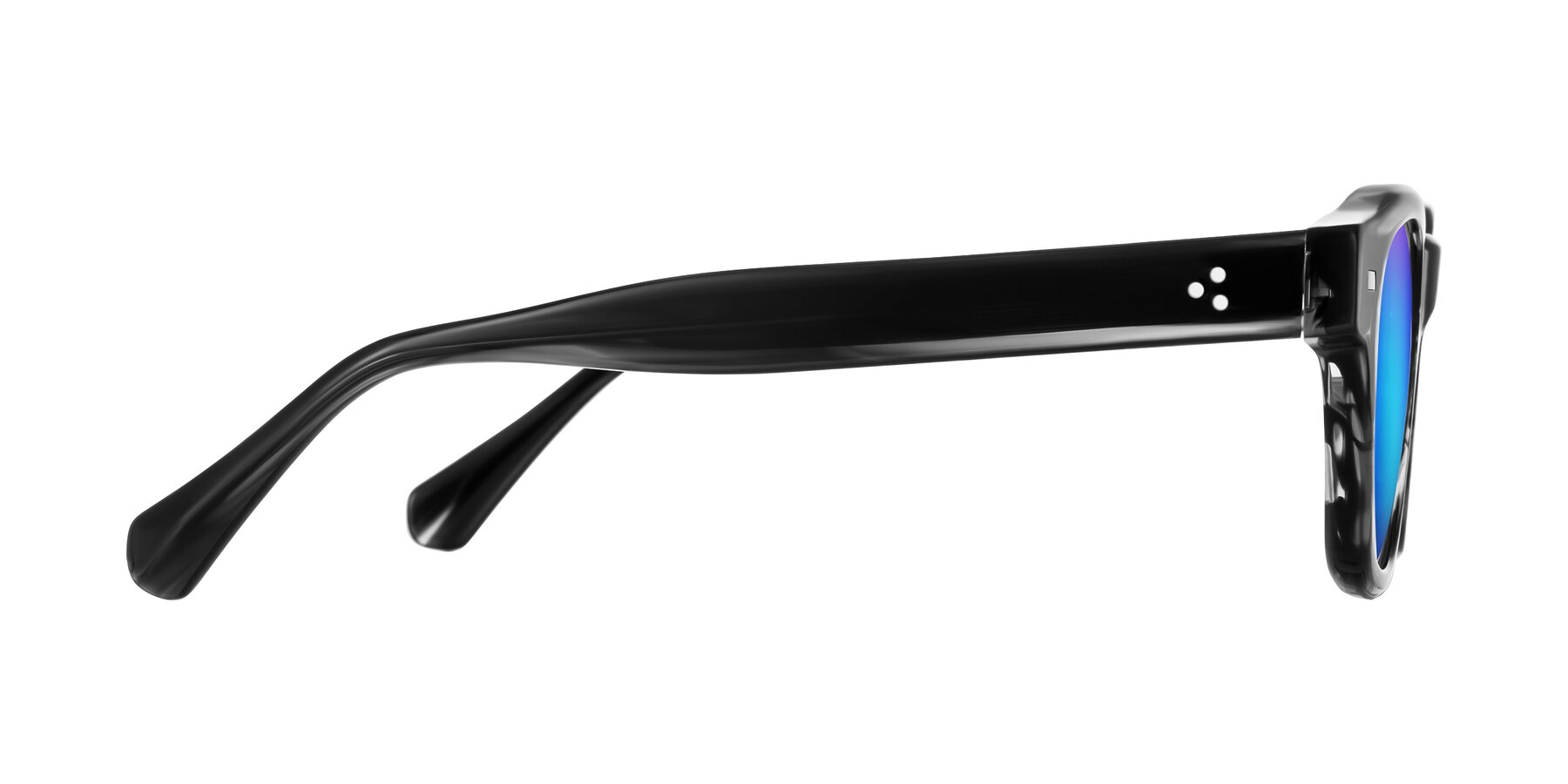 Side of Orin in Dark Gray Striped with Blue Mirrored Lenses