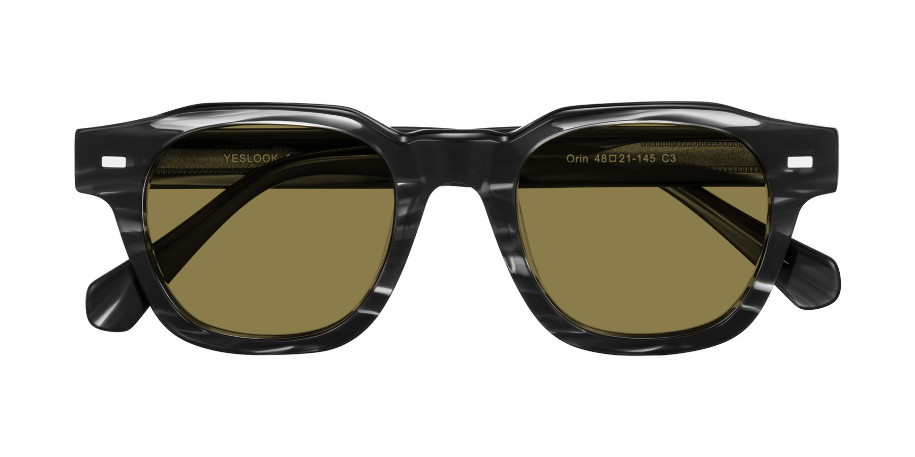 Dark Gray Striped Retro-Vintage Acetate Trapezoid Polarized Sunglasses with Brown Sunwear Lenses - Orin