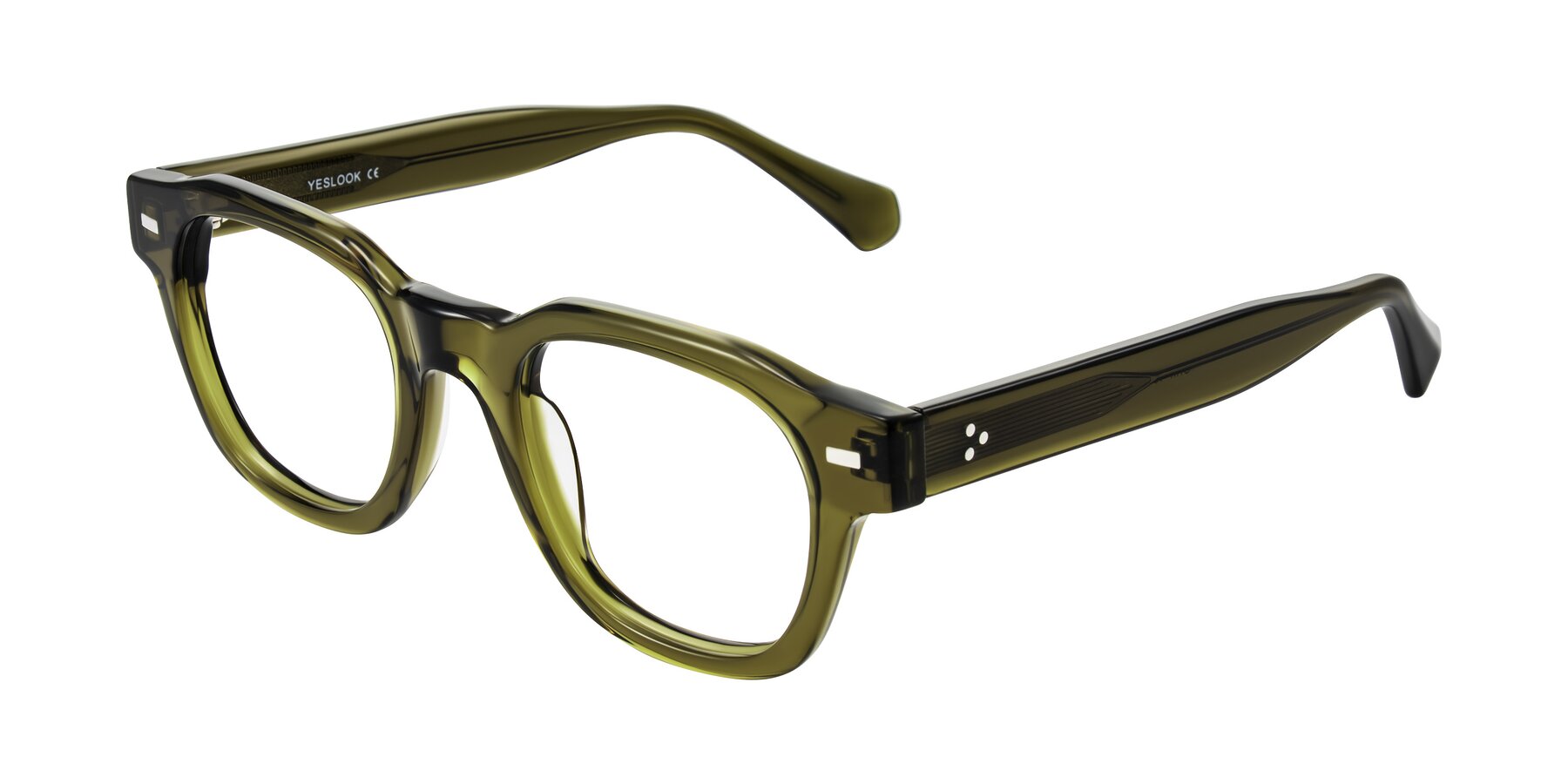 Angle of Orin in Translucent Olive Green with Clear Reading Eyeglass Lenses