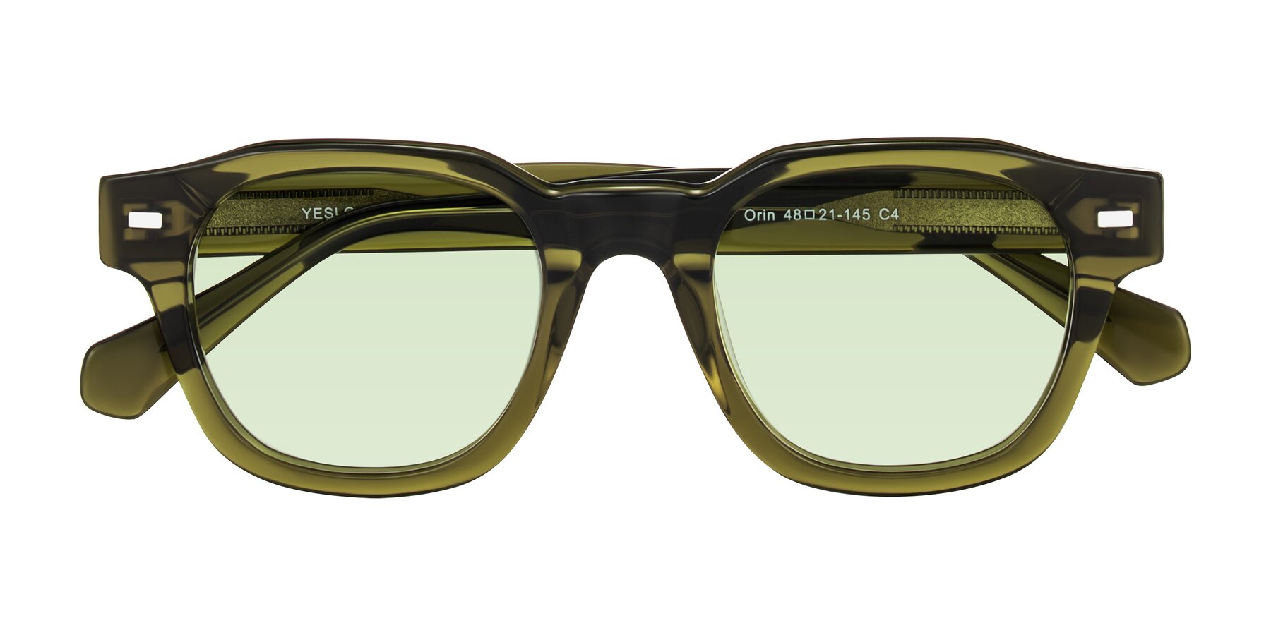 Folded Front of Orin in Translucent Olive Green with Light Green Tinted Lenses