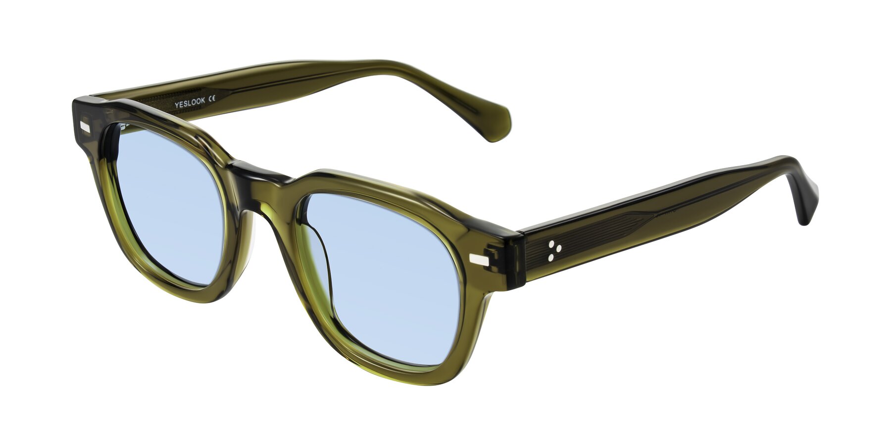 Angle of Orin in Translucent Olive Green with Light Blue Tinted Lenses