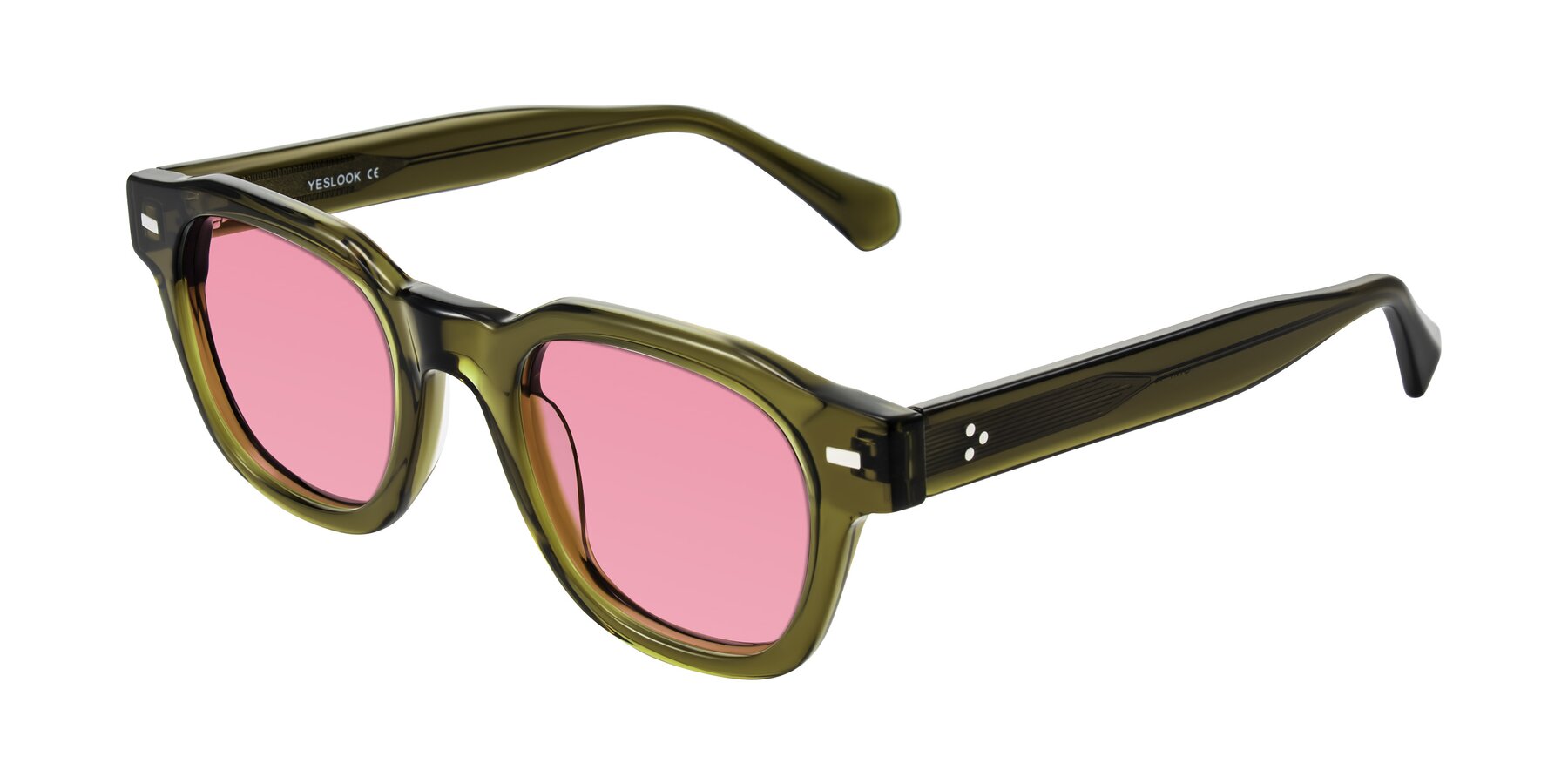 Angle of Orin in Translucent Olive Green with Pink Tinted Lenses