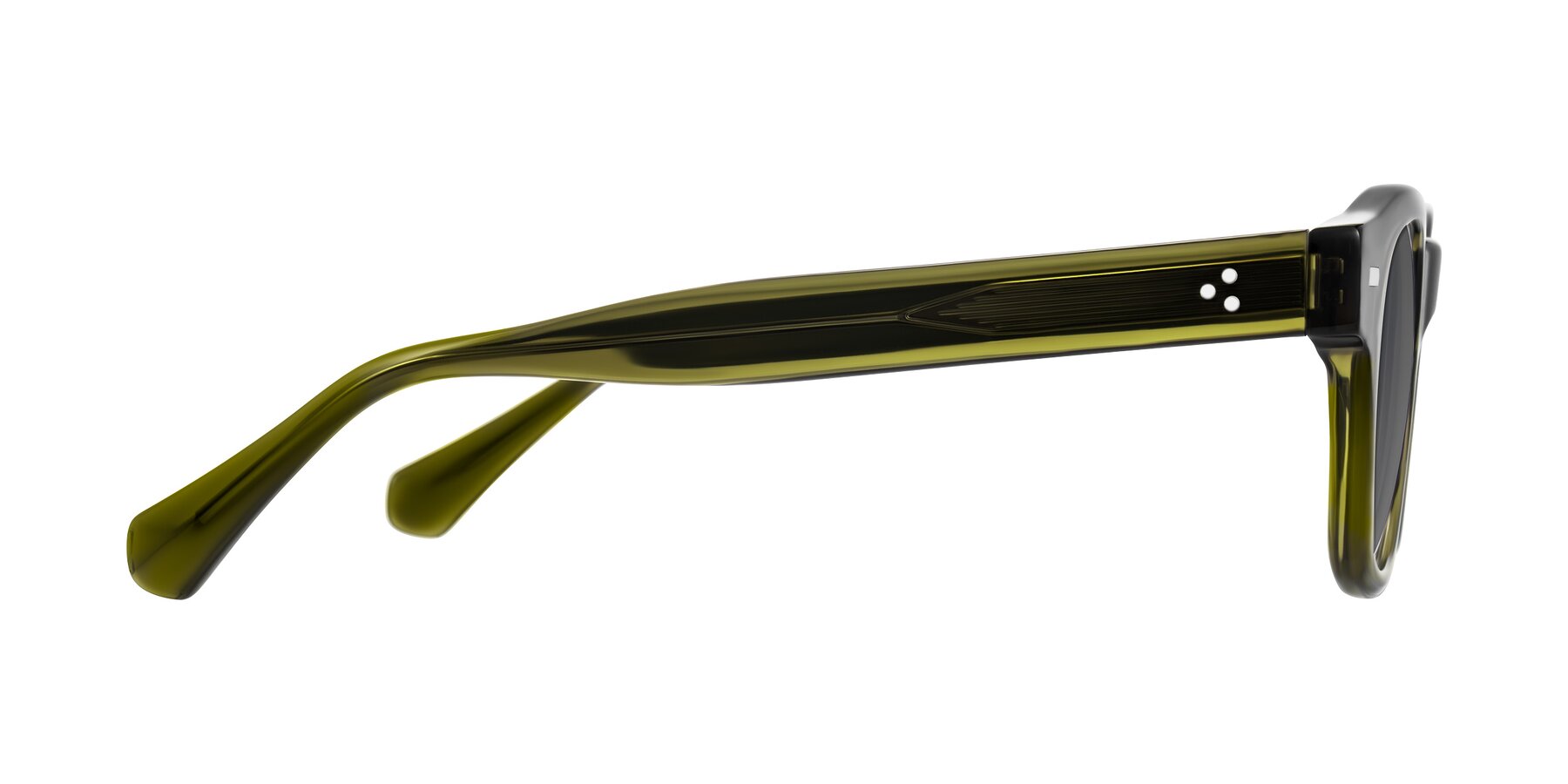 Side of Orin in Translucent Olive Green with Medium Gray Tinted Lenses