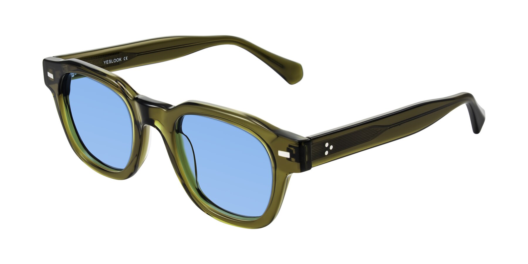 Angle of Orin in Translucent Olive Green with Medium Blue Tinted Lenses