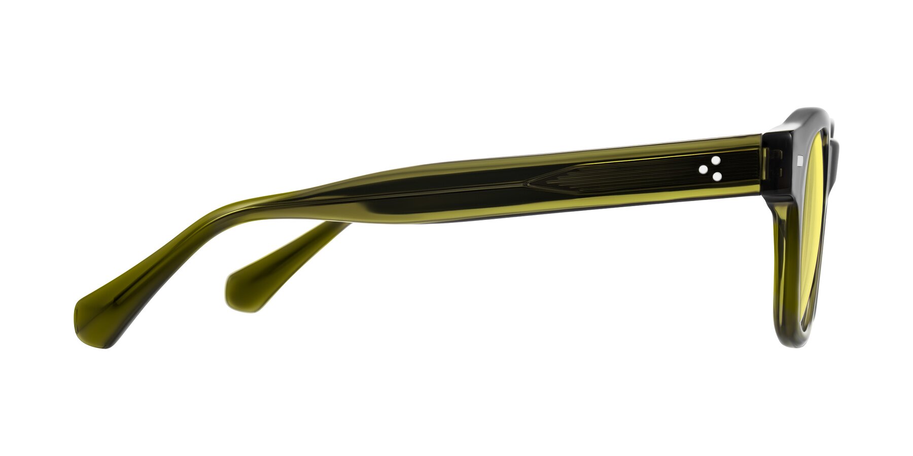 Side of Orin in Translucent Olive Green with Medium Yellow Tinted Lenses